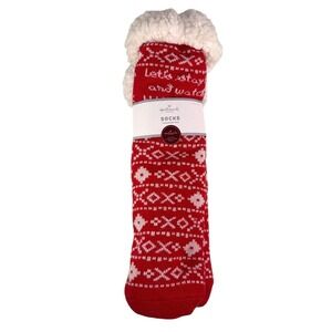 Hallmark Cozy Sherpa Lined Holiday Socks Red Fair Isle Pattern